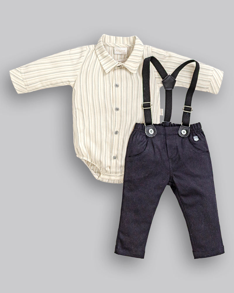 Conjunto Body Manga Longa + Suspensório + Calça Brim - ANJOS BABY