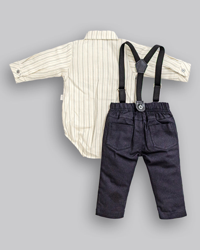 Conjunto Body Manga Longa + Suspensório + Calça Brim - ANJOS BABY