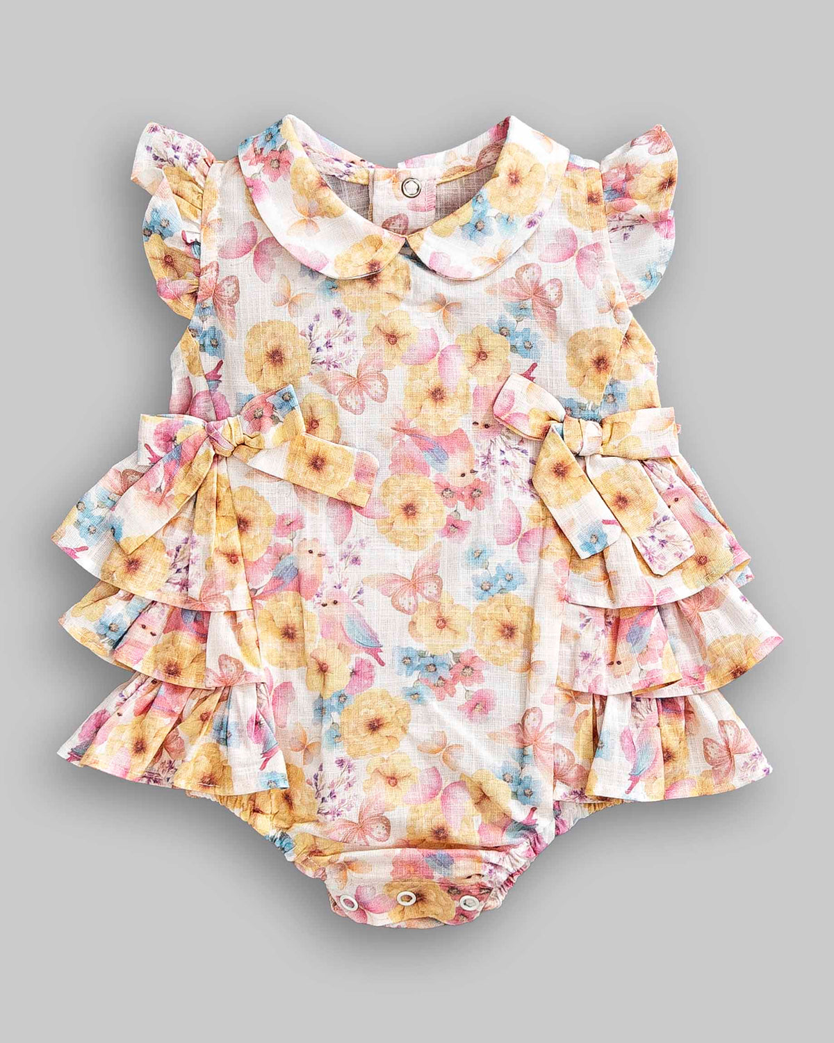 Macacão Curto Floral Tricoline Flamê - ANJOS BABY