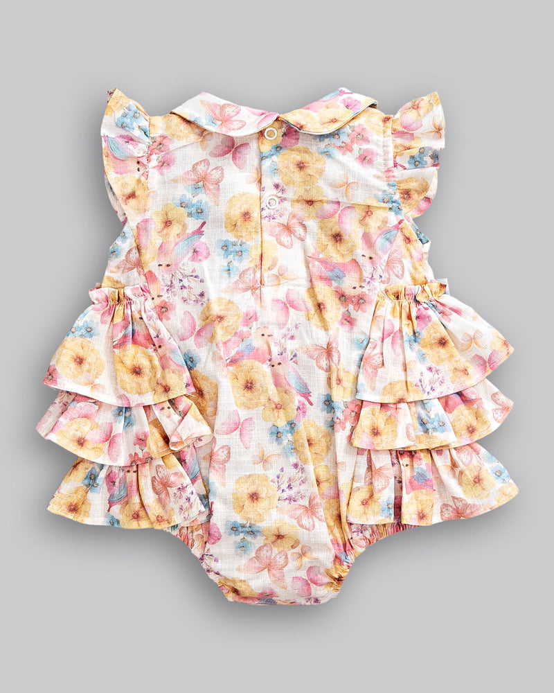 Macacão Curto Floral Tricoline Flamê - ANJOS BABY