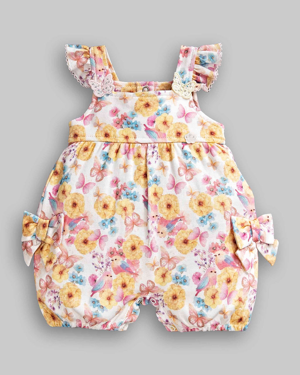 Macacão Curto Floral 100% Algodão Egipicio - ANJOS BABY