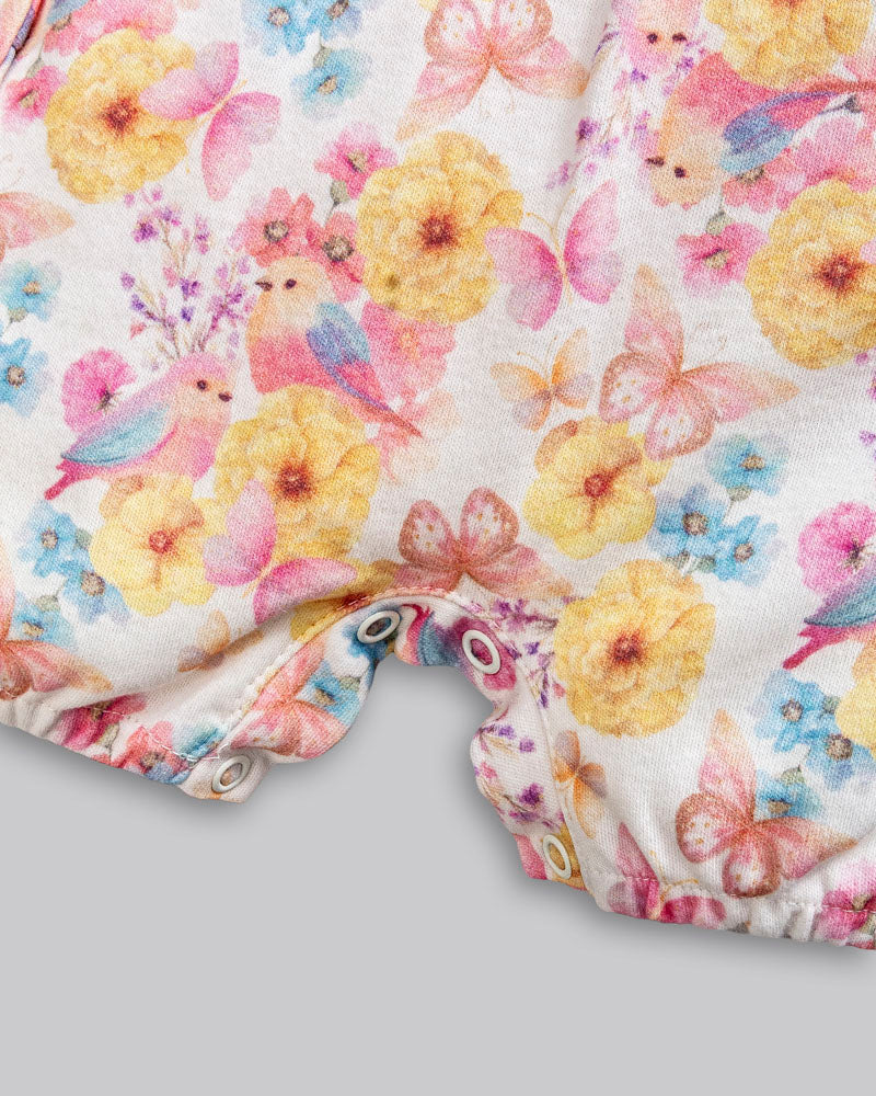 Macacão Curto Floral 100% Algodão Egipicio - ANJOS BABY