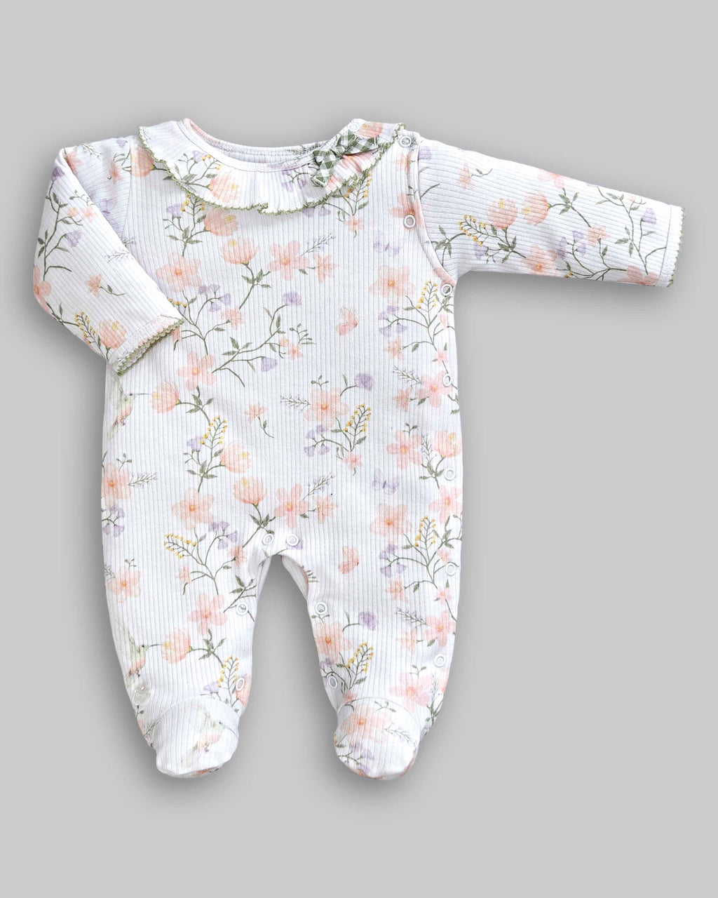 Macacão Longo Floral 100% Algodão Egipicio Canelado - ANJOS BABY