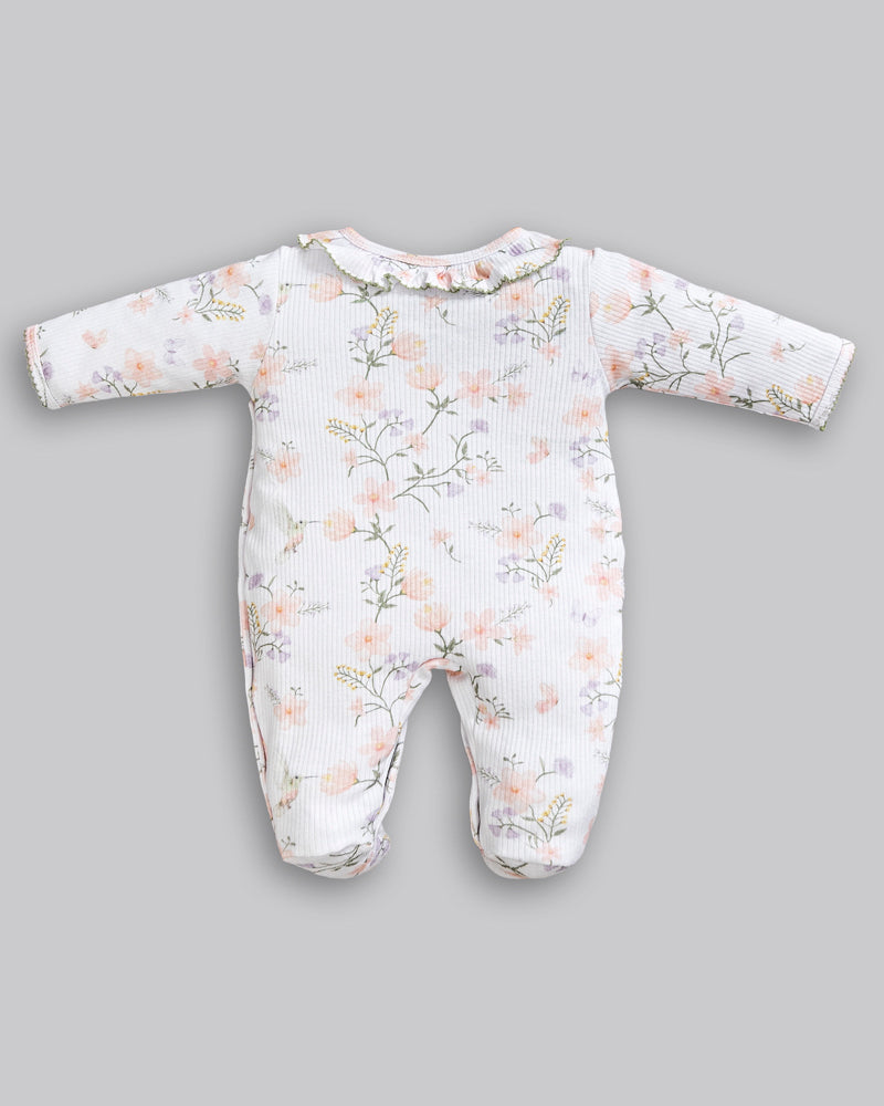 Macacão Longo Floral 100% Algodão Egipicio Canelado - ANJOS BABY