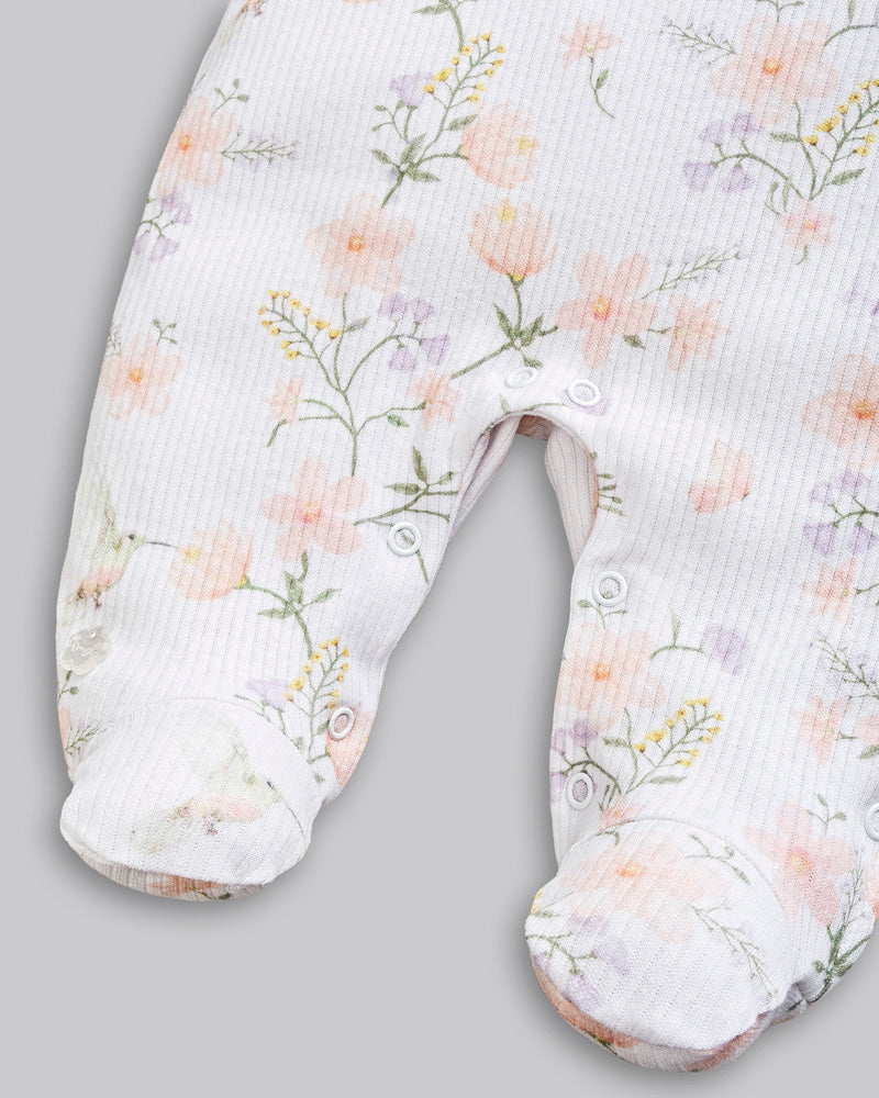 Macacão Longo Floral 100% Algodão Egipicio Canelado - ANJOS BABY