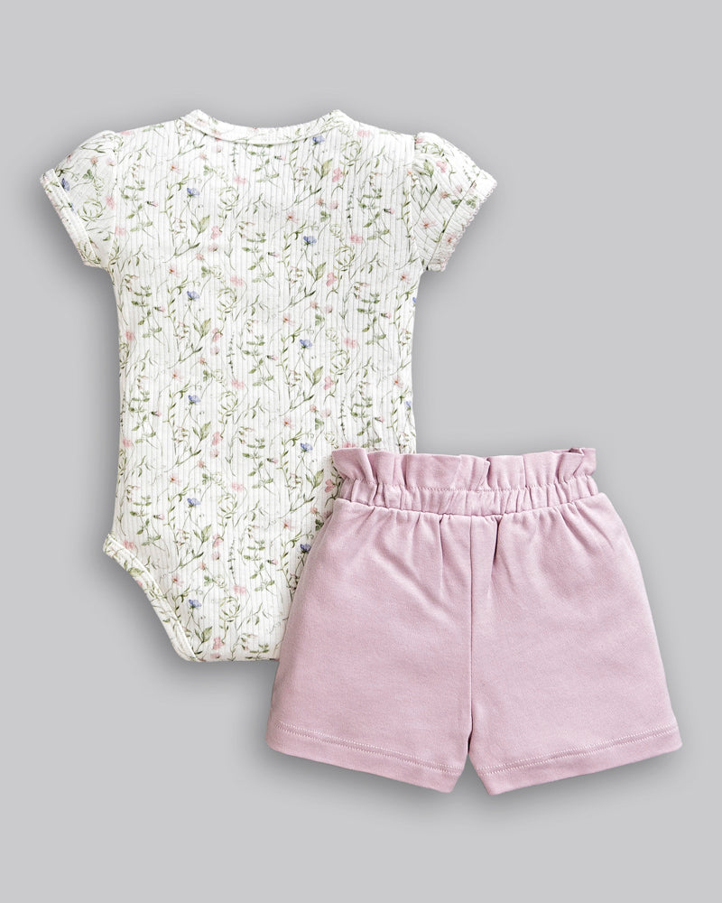 Conjunto Body Manga Curta Floral + Short 100% Algodão Egipicio Bebê Menina - ANJOS BABY