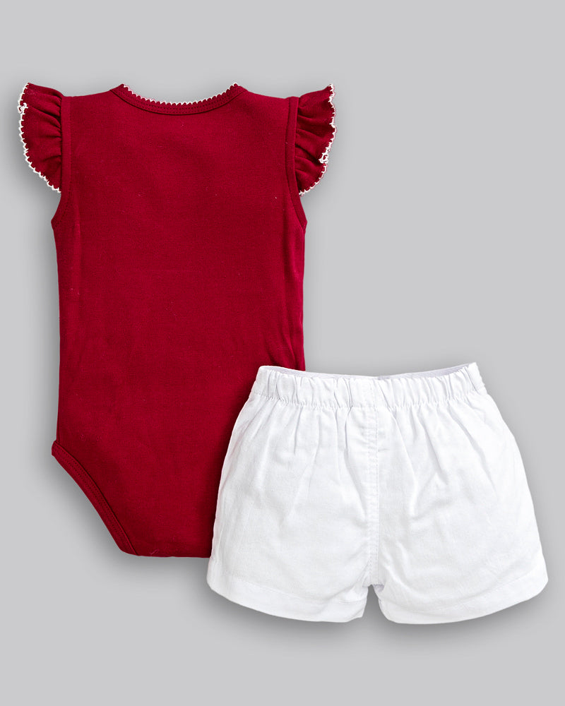 Conjunto Body Manga Curta Suedine Estampado Morango + Short Oxford - ANJOS BABY