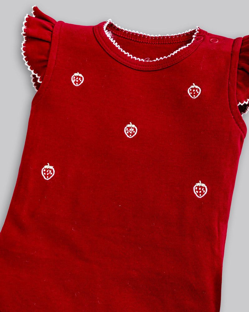 Conjunto Body Manga Curta Suedine Estampado Morango + Short Oxford - ANJOS BABY