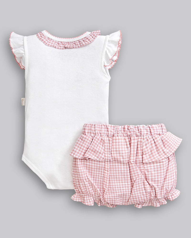 Conjunto Body Manga Curta Suedine e Short Linho Maquinetado Xadrez - ANJOS BABY