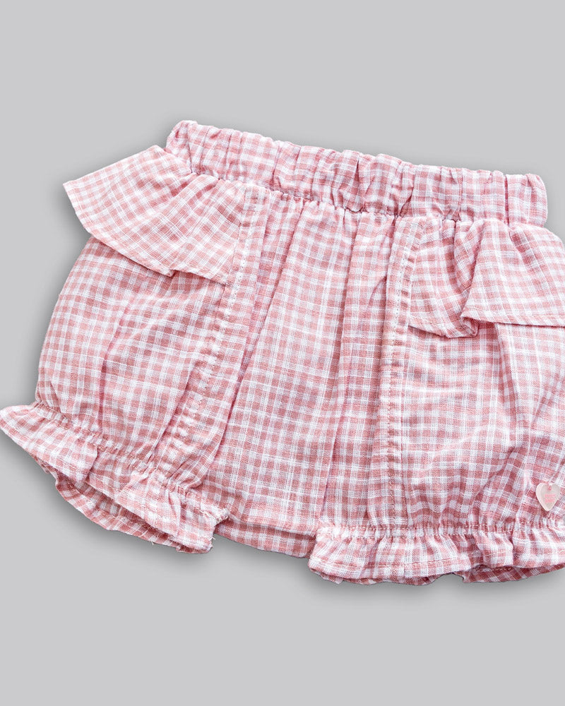 Conjunto Body Manga Curta Suedine e Short Linho Maquinetado Xadrez - ANJOS BABY