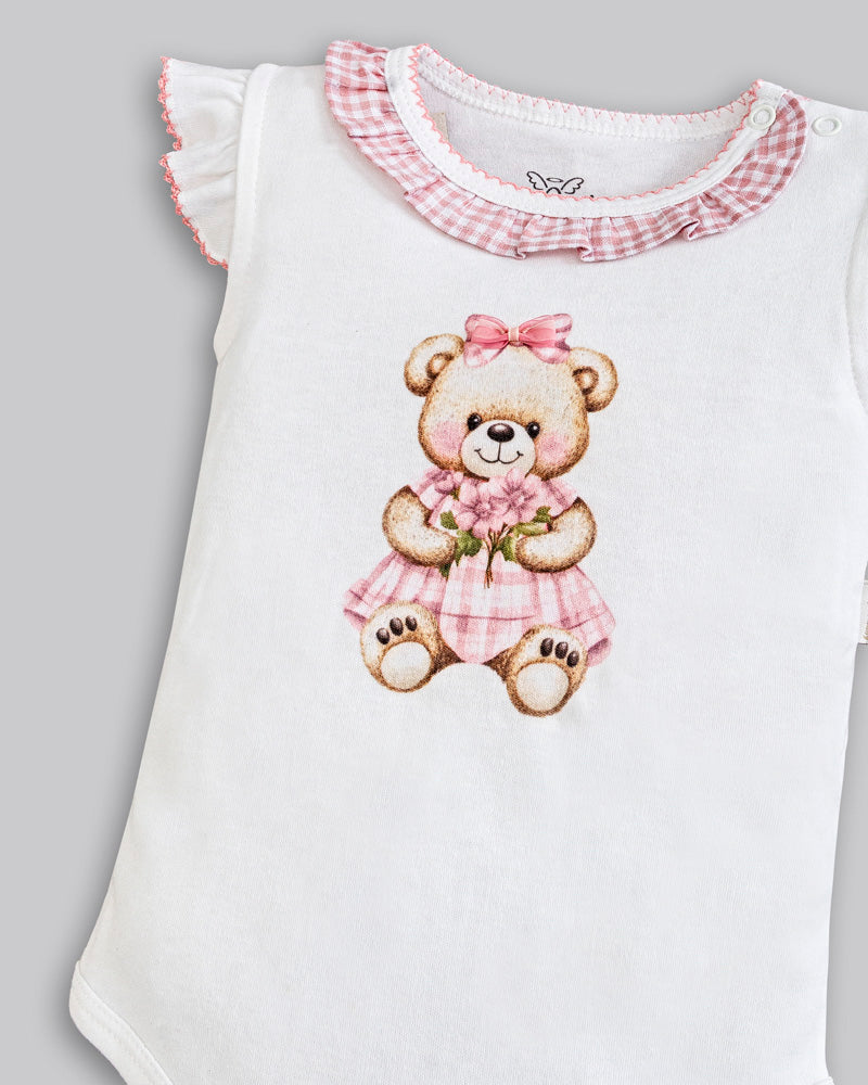 Conjunto Body Manga Curta Suedine e Short Linho Maquinetado Xadrez - ANJOS BABY