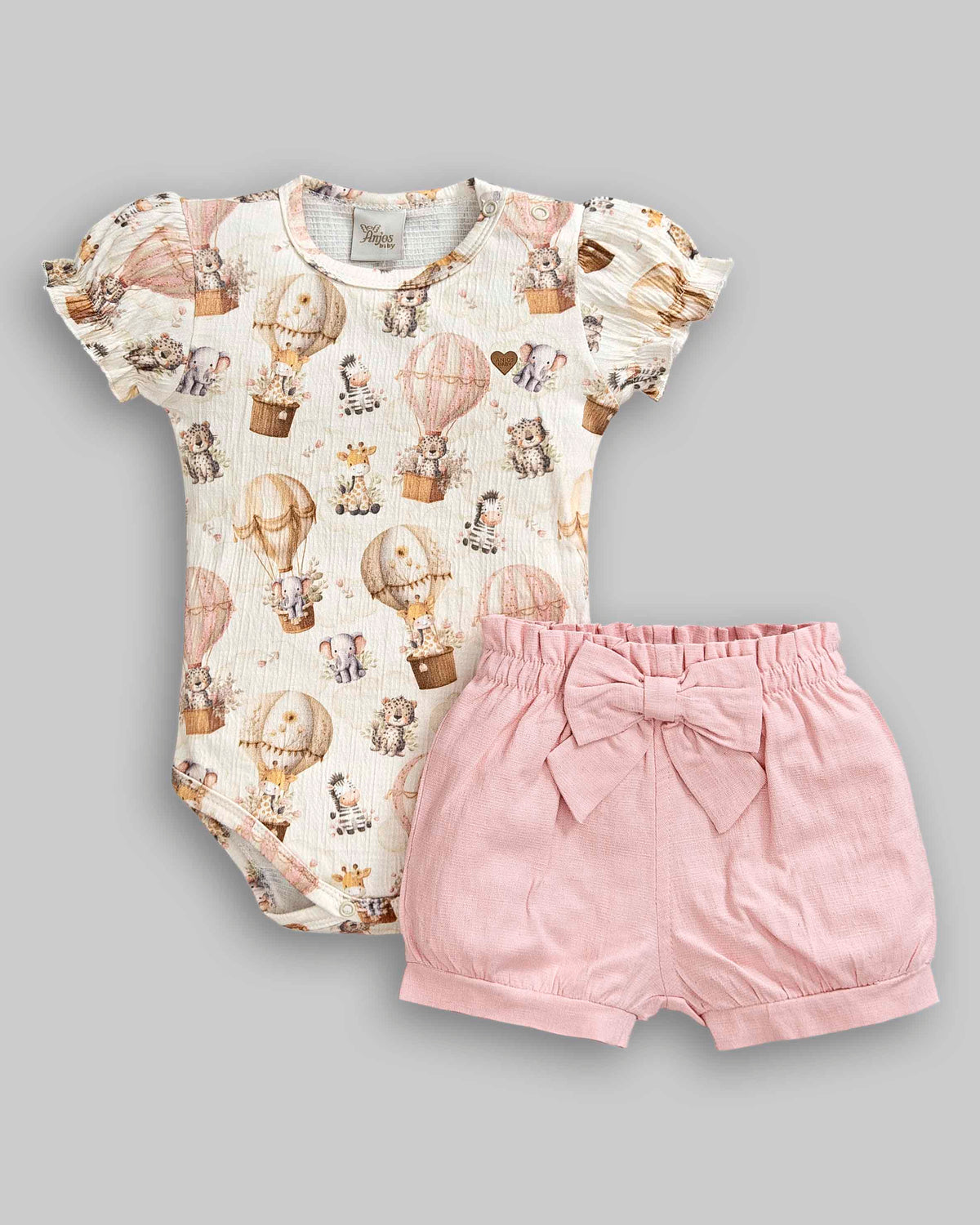 Conjunto Body Anarruga e Short Linho Maquinetado - ANJOS BABY