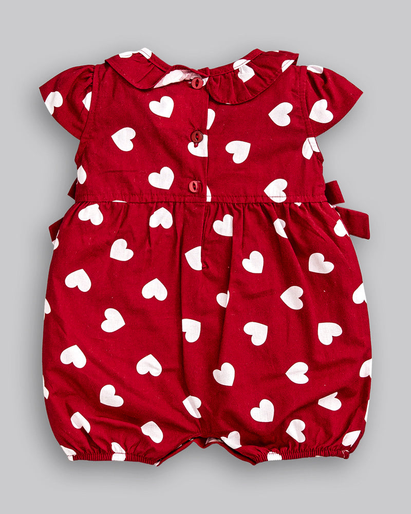 Macacão Curto Bebê Menina Tricoline Corações Vermelho - Anjos Baby