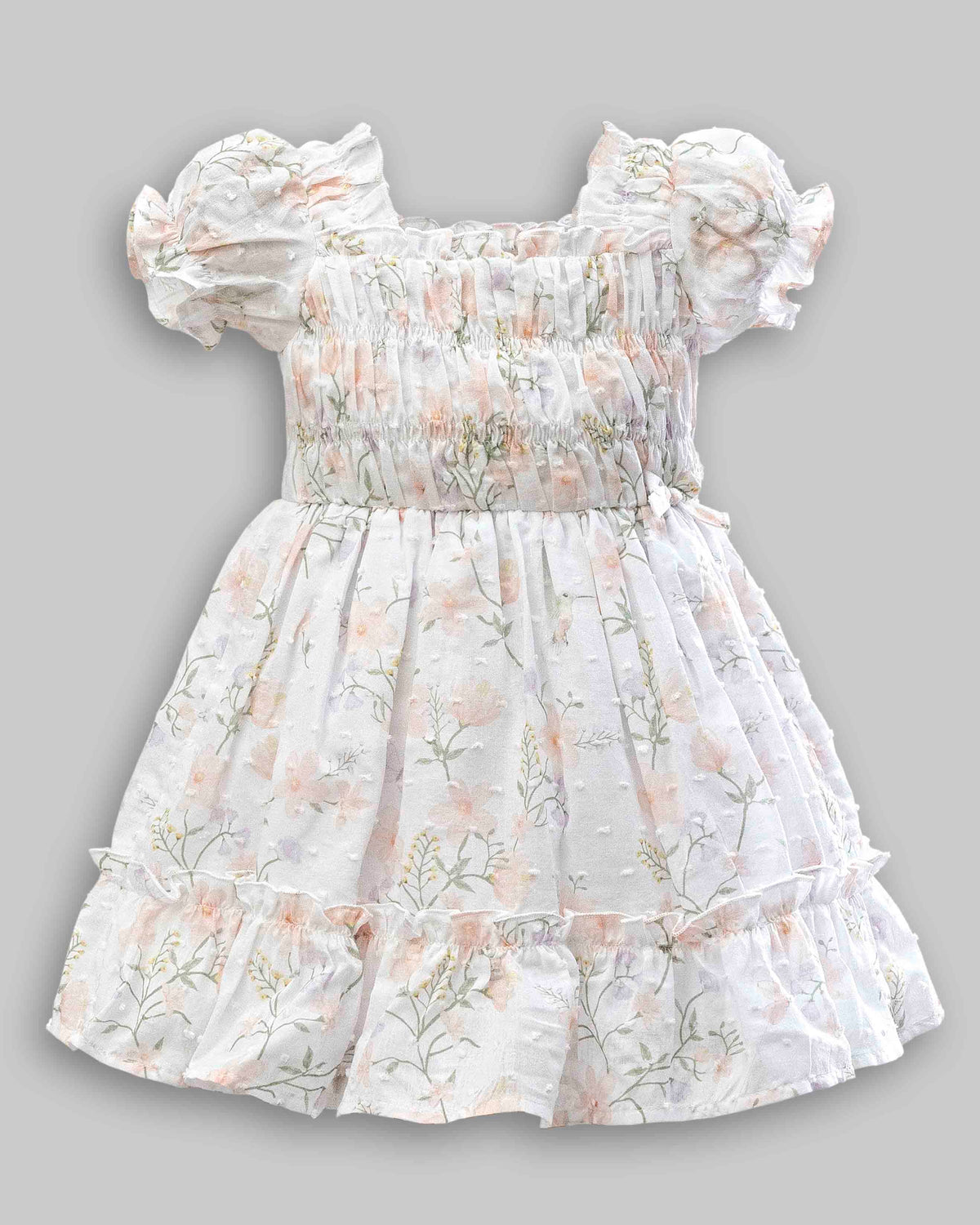 Vestido Manga Curta Voil Estampado Flores - ANJOS BABY