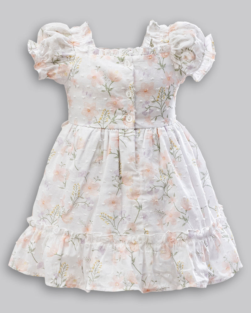 Vestido Manga Curta Voil Estampado Flores - ANJOS BABY