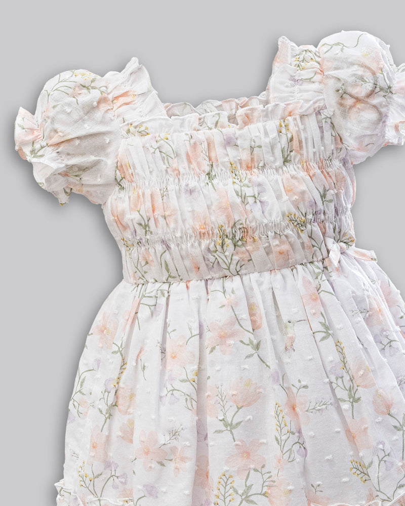 Vestido Manga Curta Voil Estampado Flores - ANJOS BABY