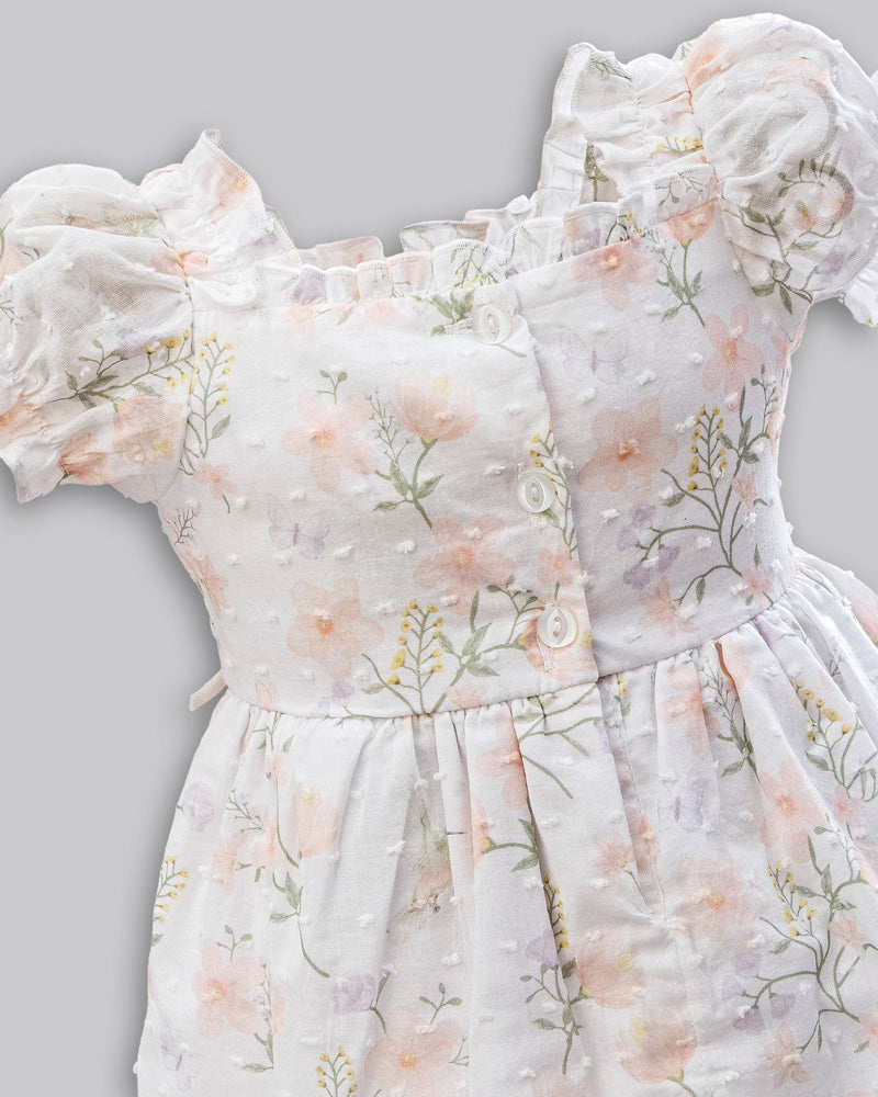 Vestido Manga Curta Voil Estampado Flores - ANJOS BABY