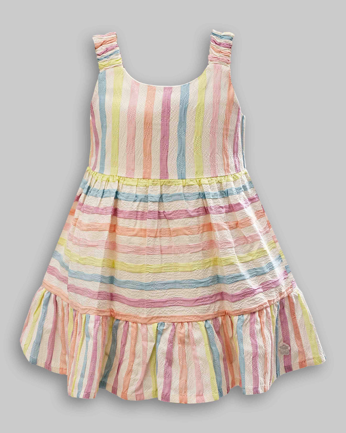 Vestido Enrugado Listrado Manga Curta - ANJOS BABY