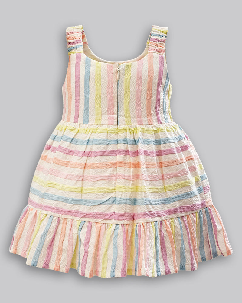 Vestido Enrugado Listrado Manga Curta - ANJOS BABY