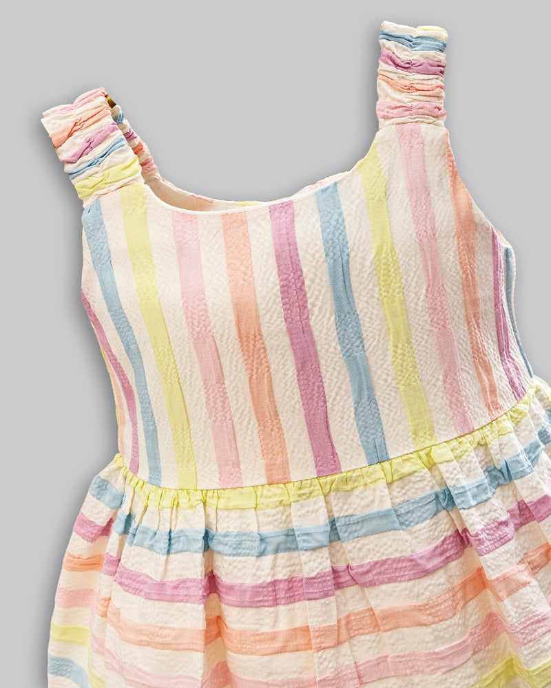 Vestido Enrugado Listrado Manga Curta - ANJOS BABY