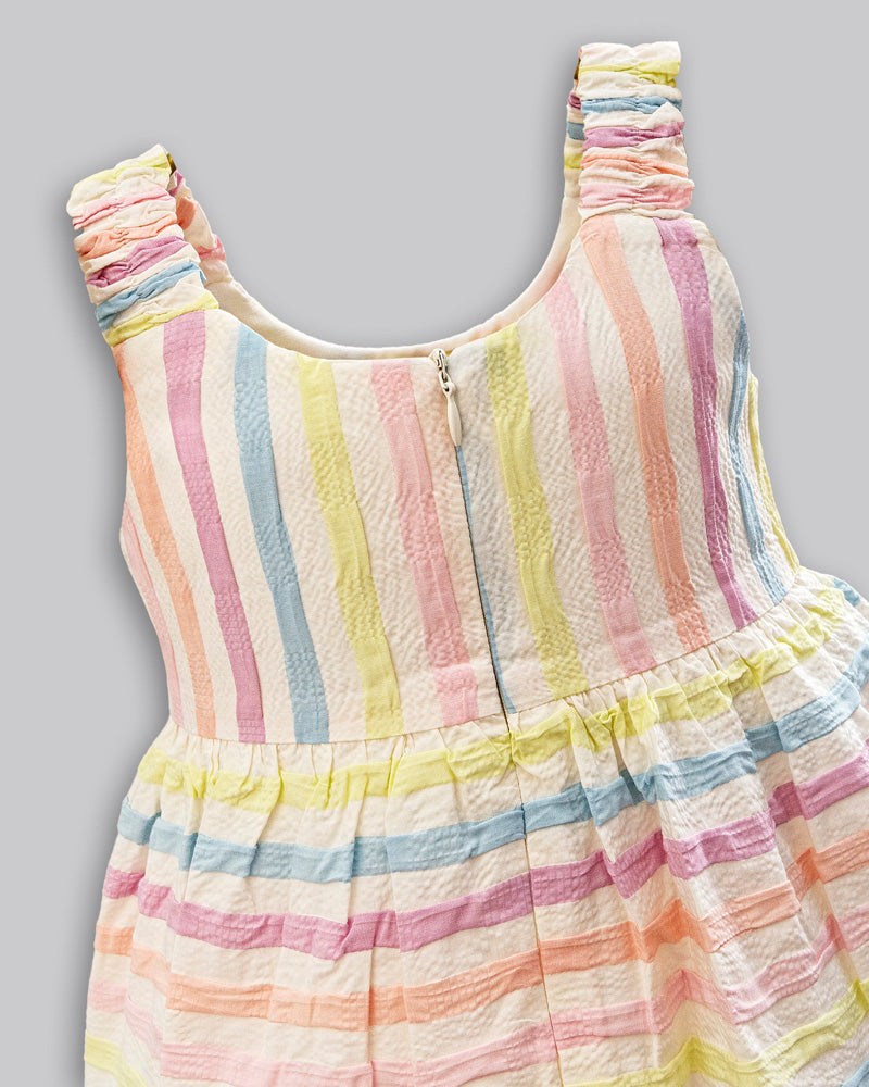 Vestido Enrugado Listrado Manga Curta - ANJOS BABY