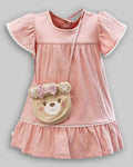 Vestido Malha Anarruga Manga Curta com Bolsa de Urso- ANJOS BABY