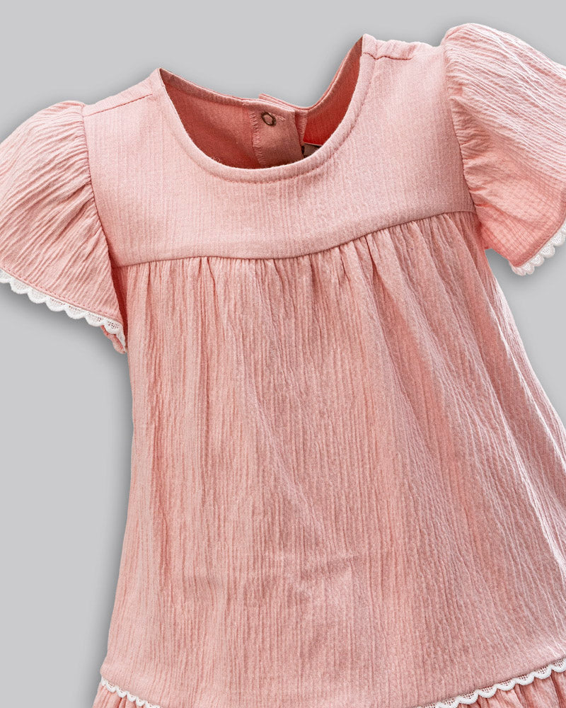 Vestido Malha Anarruga Manga Curta com Bolsa de Urso- ANJOS BABY