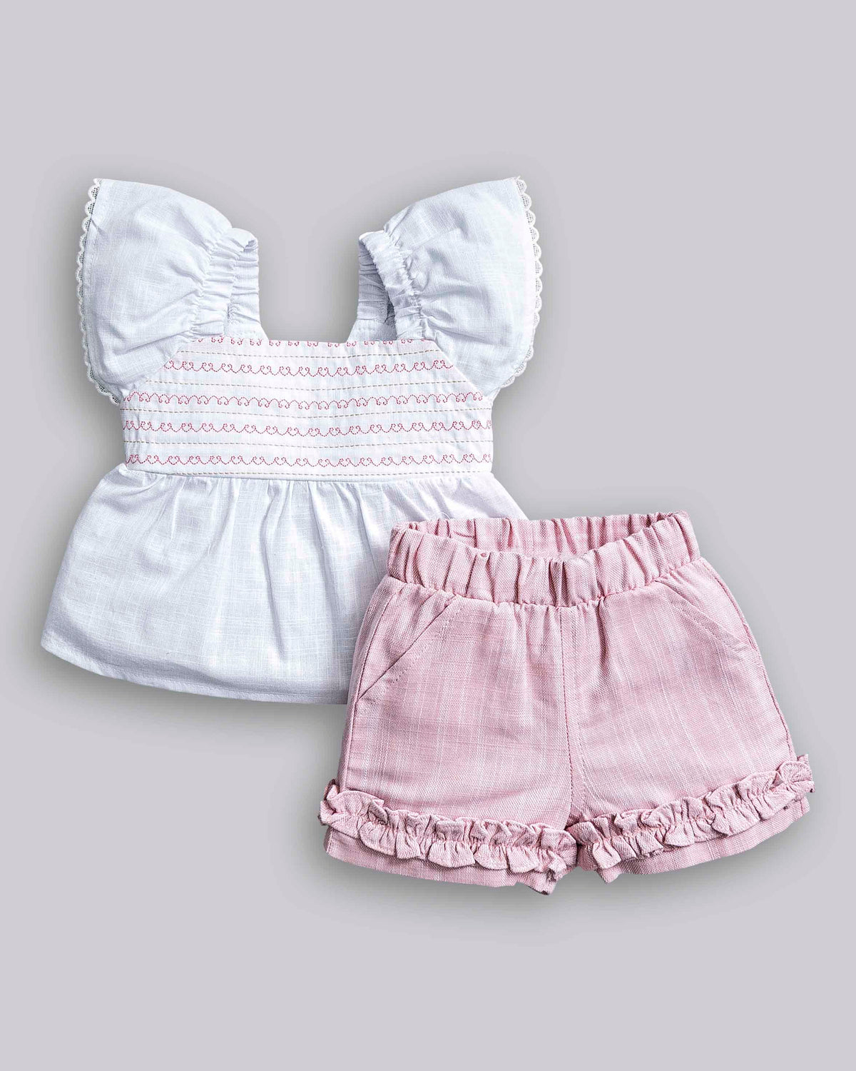 Conjunto Bata Linho Manga Curta e Short Sarjinha - ANJOS BABY