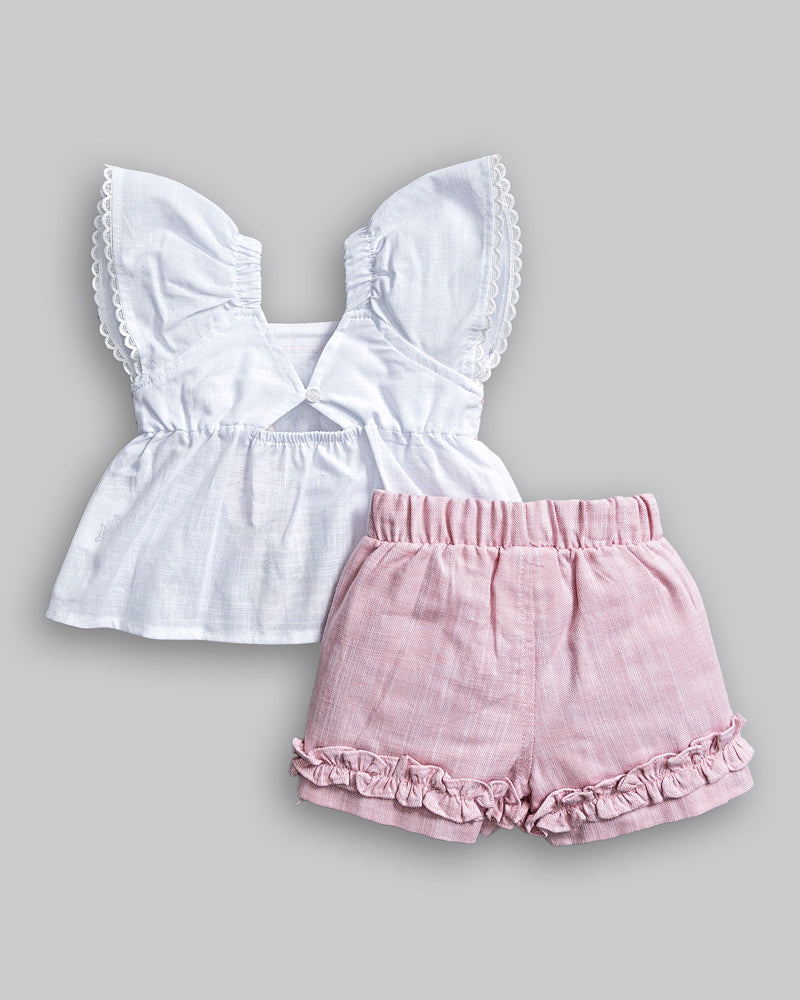 Conjunto Bata Linho Manga Curta e Short Sarjinha - ANJOS BABY