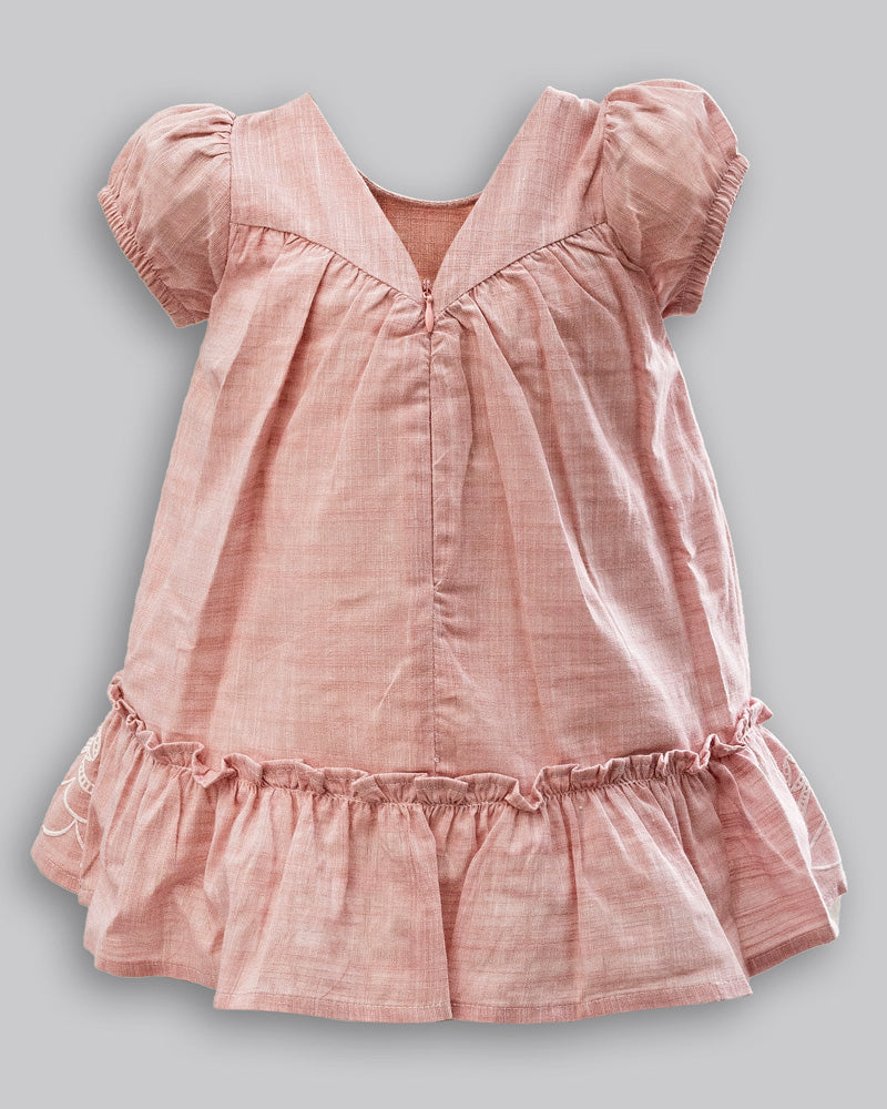 Vestido Linho Maquinetado Rosé com Bordados - ANJOS BABY