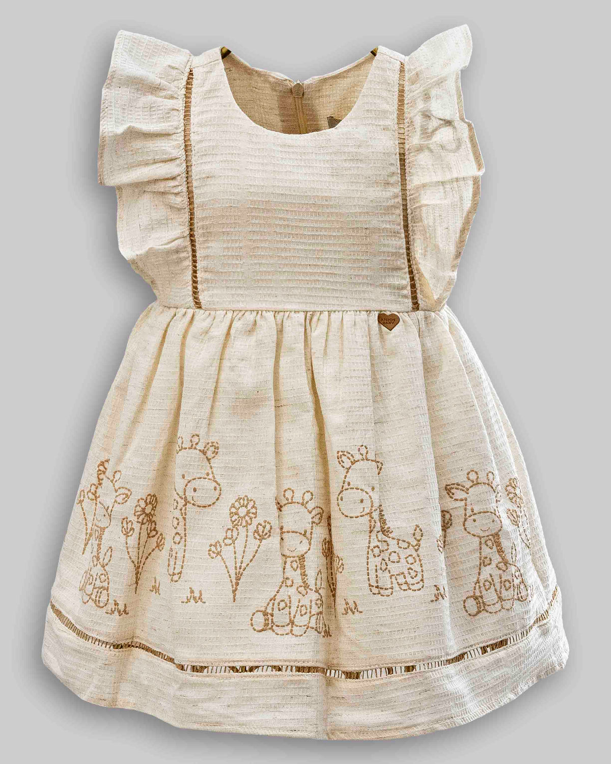 Vestido Linho Maquinetado Manga Curta - ANJOS BABY