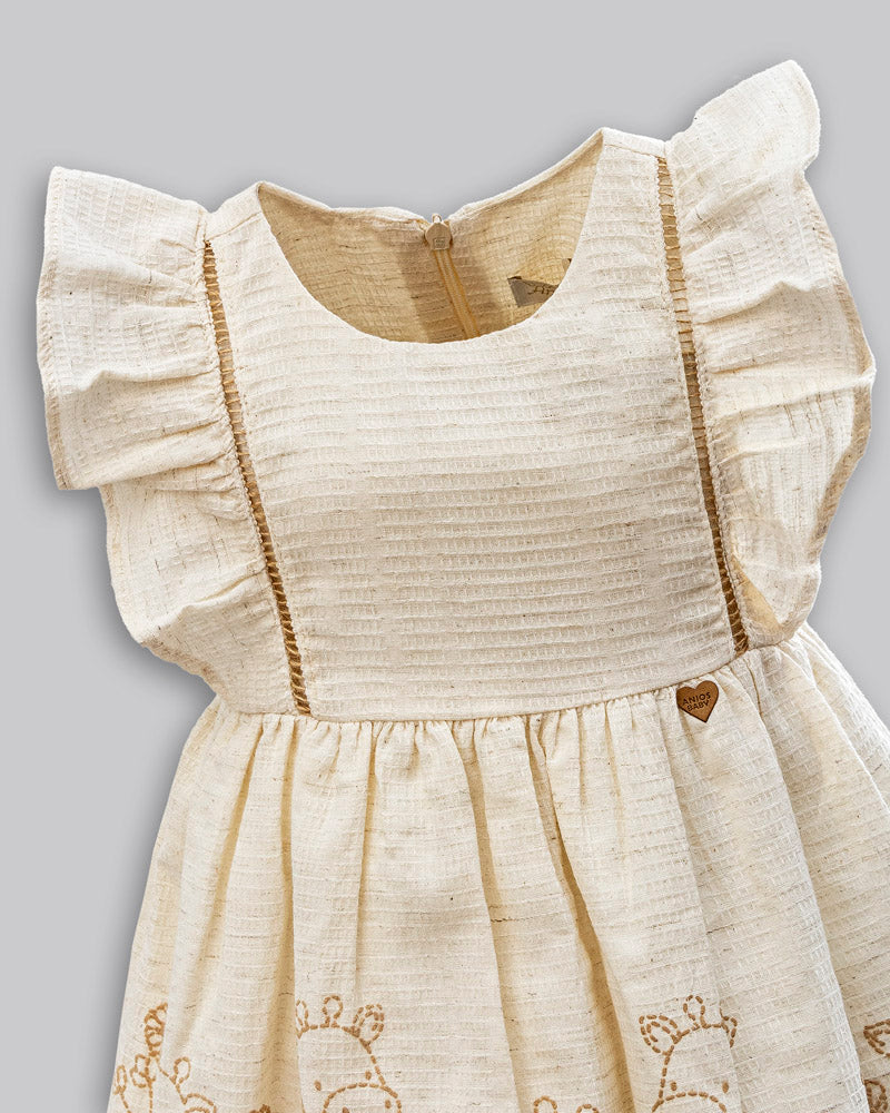 Vestido Linho Maquinetado Manga Curta - ANJOS BABY