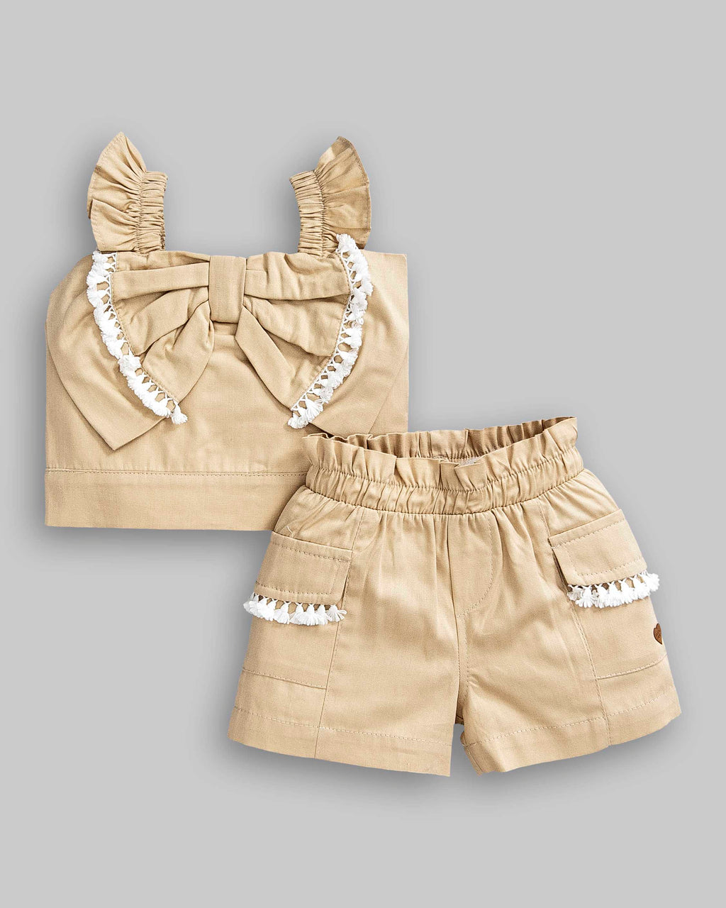 Conjunto Cropped Manga Curta e Short Tricoline - ANJOS BABY