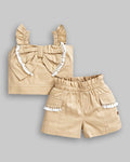 Conjunto Cropped Manga Curta e Short Tricoline - ANJOS BABY