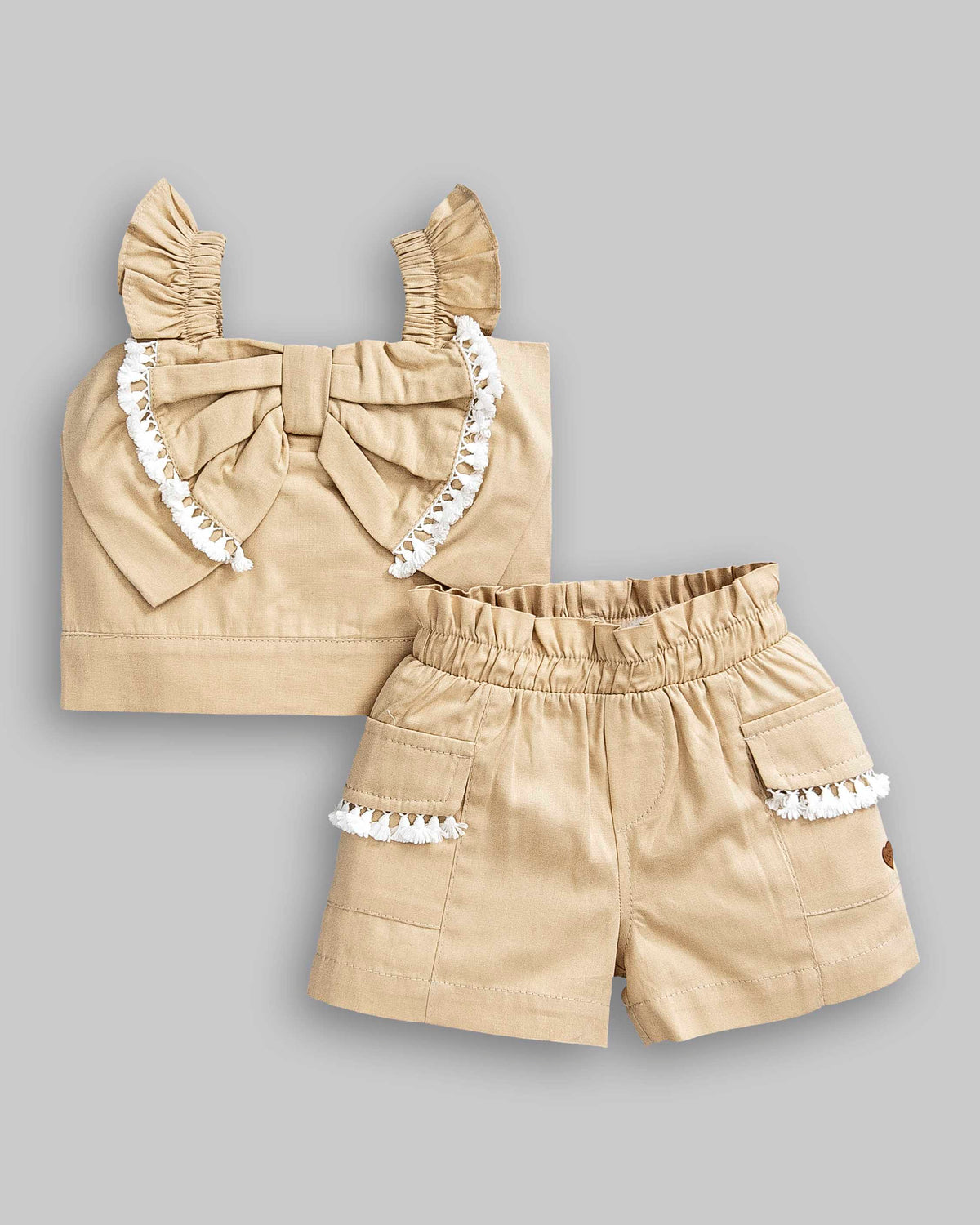 Conjunto Cropped Manga Curta e Short Tricoline - ANJOS BABY