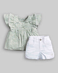 Conjunto Bata Linho Xadrez Verde e Short Linho Branco - ANJOS BABY