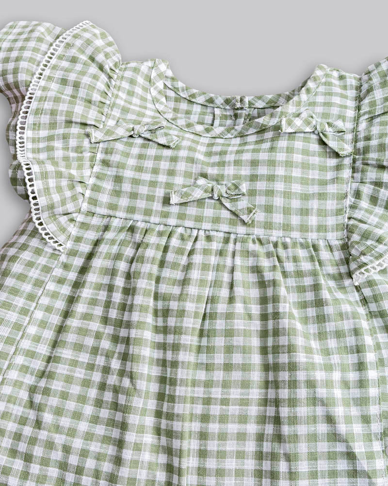 Conjunto Bata Linho Xadrez Verde e Short Linho Branco - ANJOS BABY