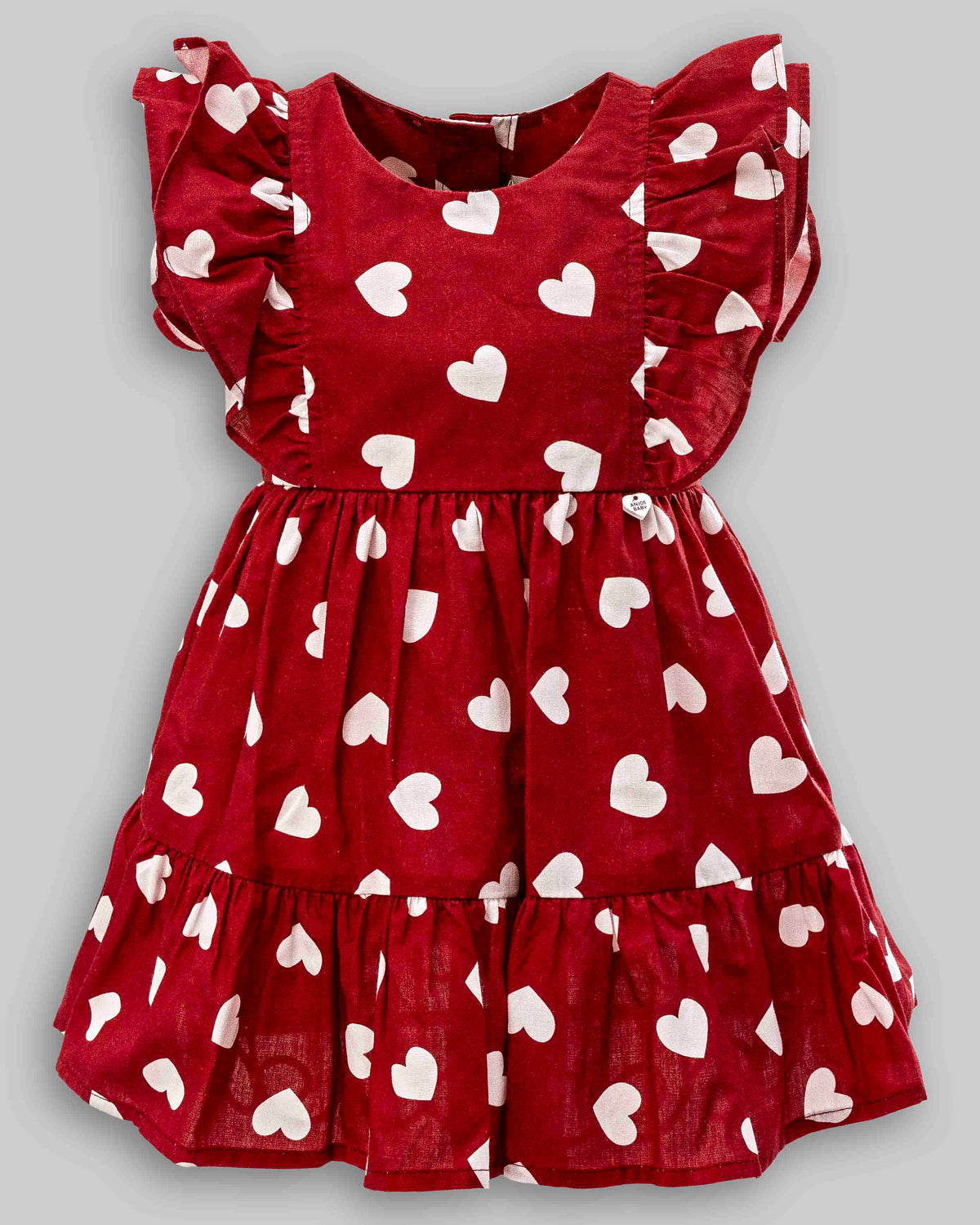 Vestido Manga Curta Tricoline Estampado Coração - ANJOS BABY