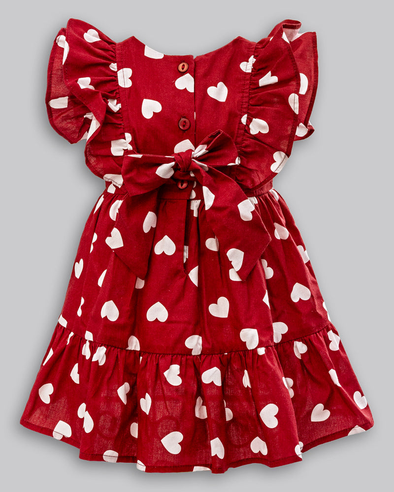 Vestido Manga Curta Tricoline Estampado Coração - ANJOS BABY