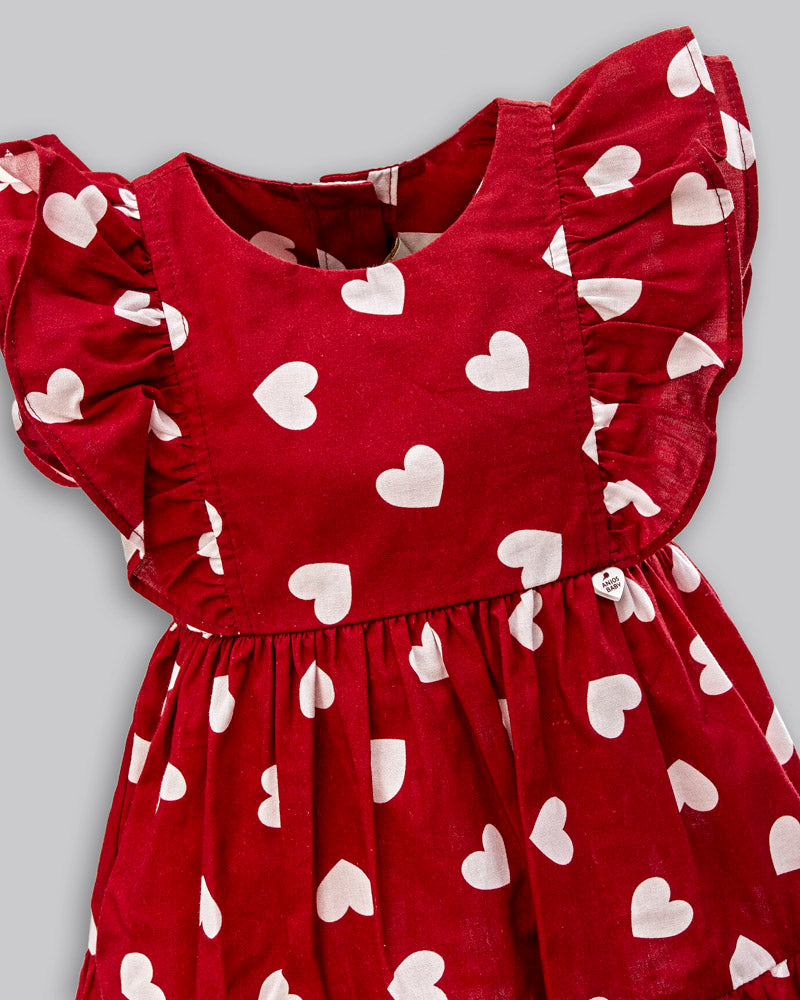 Vestido Manga Curta Tricoline Estampado Coração - ANJOS BABY