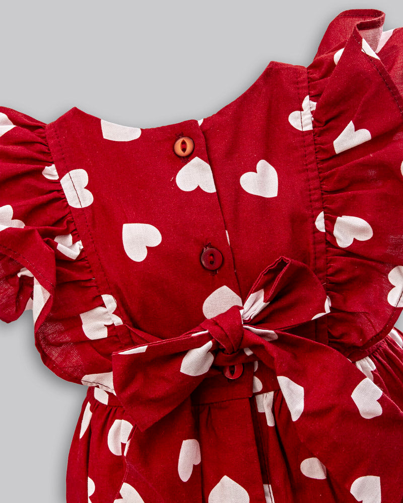 Vestido Manga Curta Tricoline Estampado Coração - ANJOS BABY
