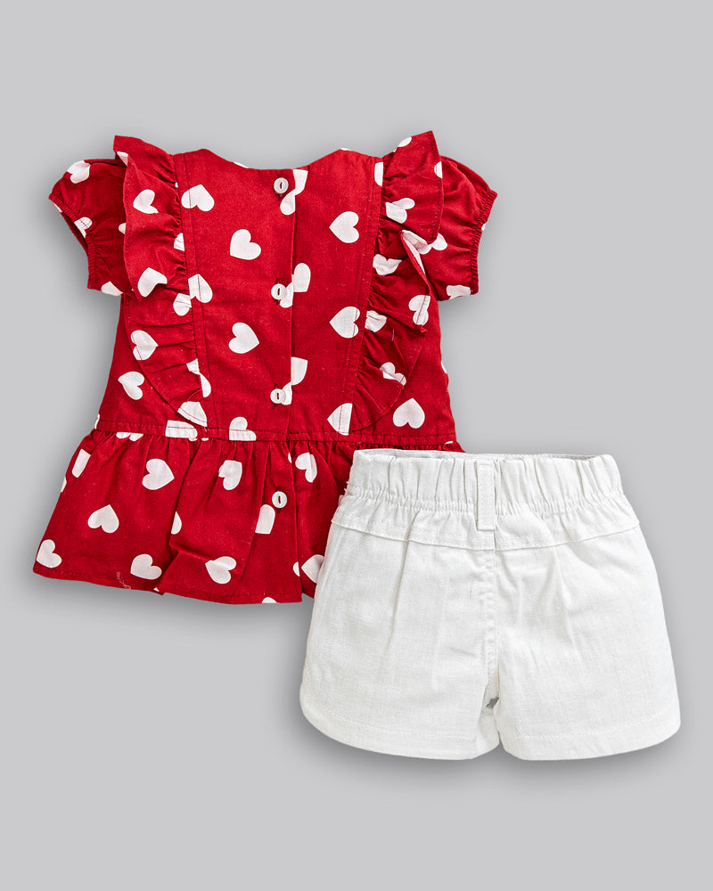 Conjunto Bata Tricoline Estampada Coração e Short Branco - ANJOS BABY