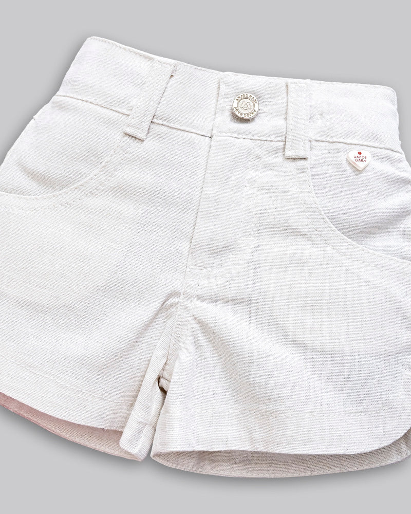 Conjunto Bata Tricoline Estampada Coração e Short Branco - ANJOS BABY
