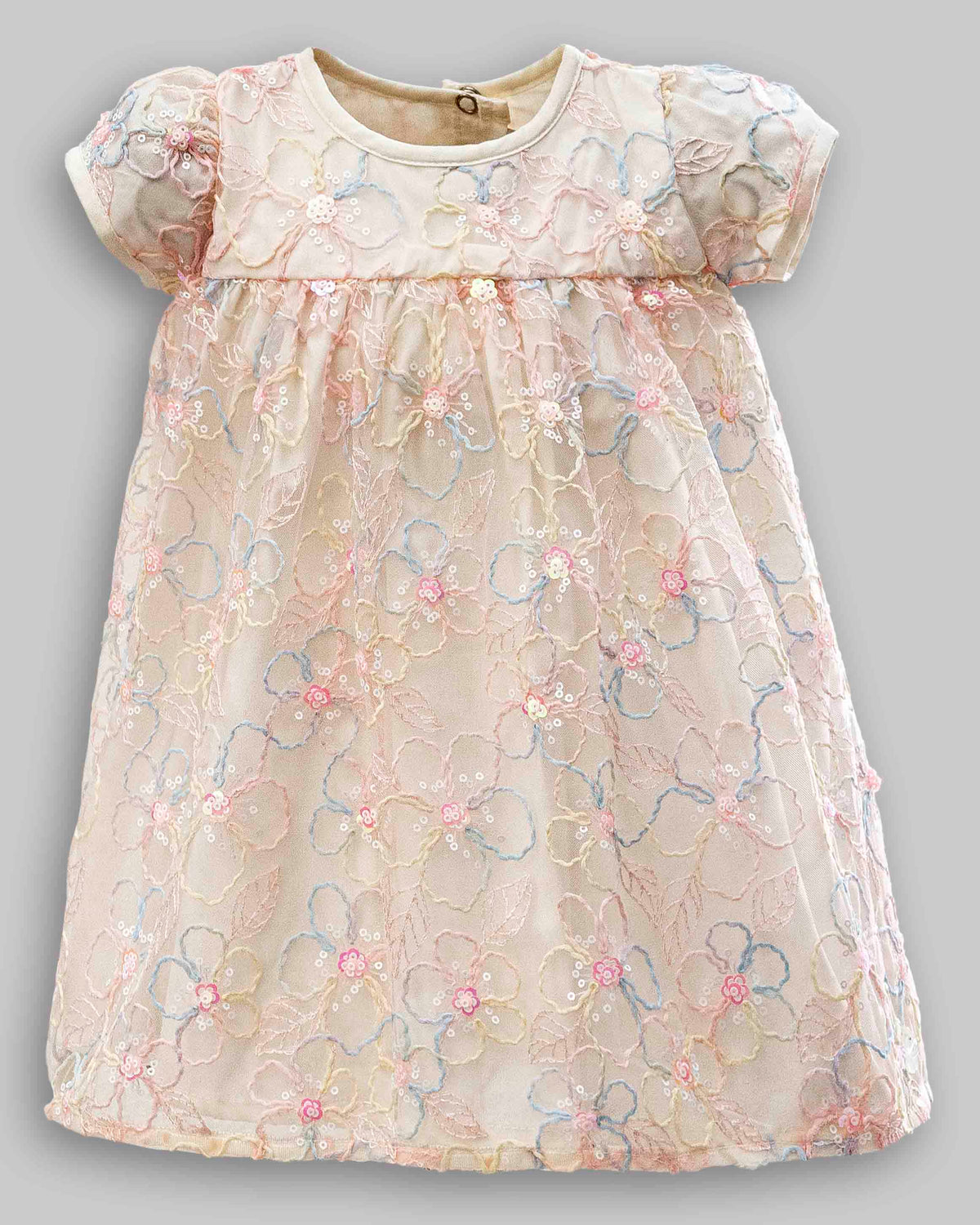 Vestido Tule Bordado Flores Manga Curta - ANJOS BABY