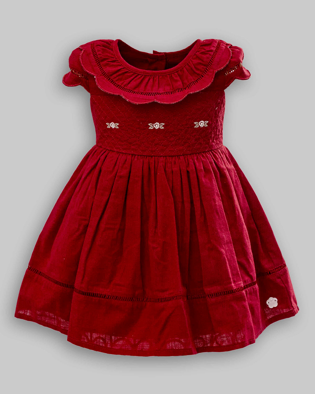 Vestido Tricoline Flamê Vermelho Manga Curta - ANJOS BABY