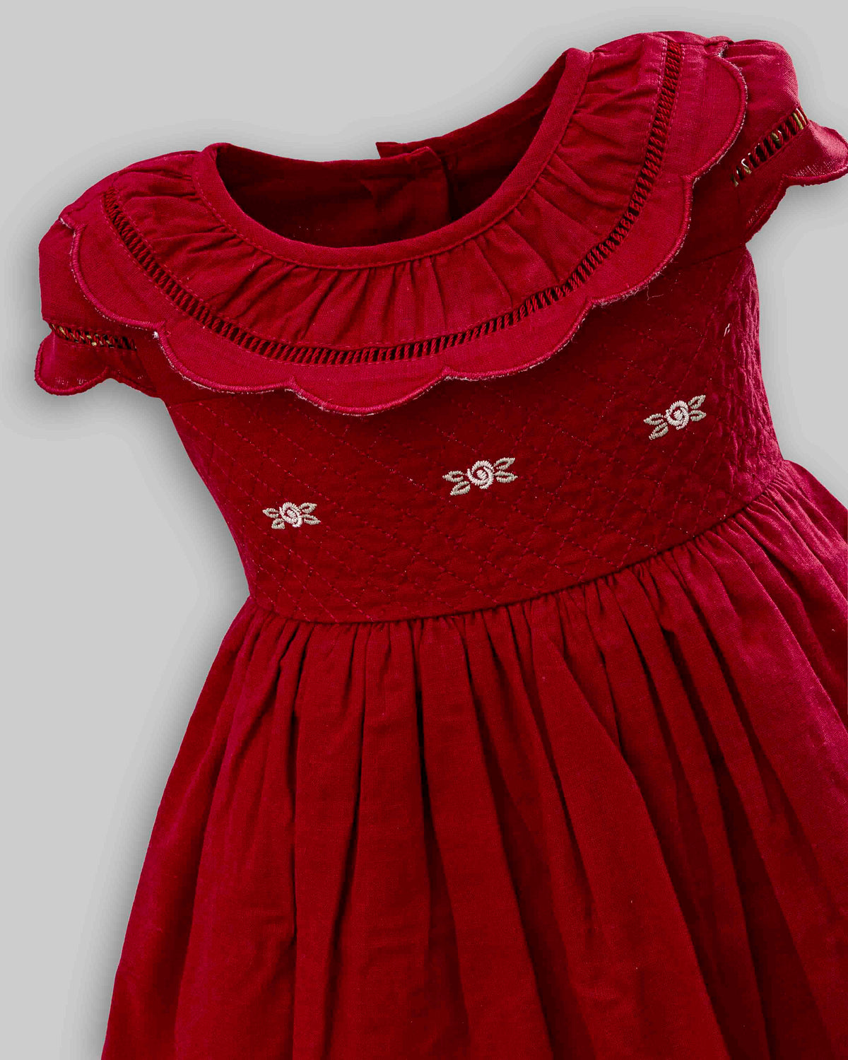 Vestido Tricoline Flamê Vermelho Manga Curta - ANJOS BABY