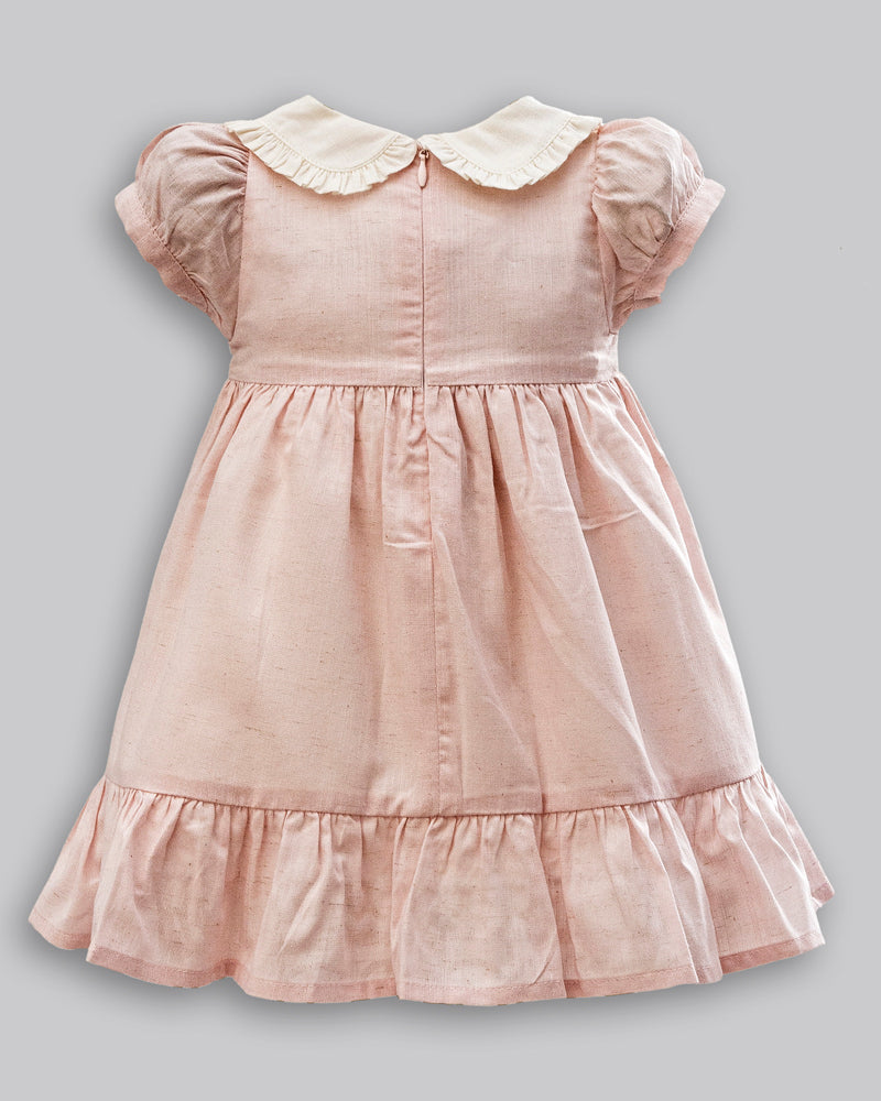 Vestido Linho Maquinetado Manga Curta Rosa - ANJOS BABY