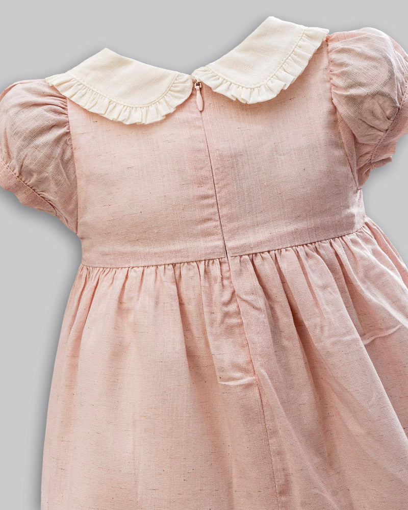 Vestido Linho Maquinetado Manga Curta Rosa - ANJOS BABY