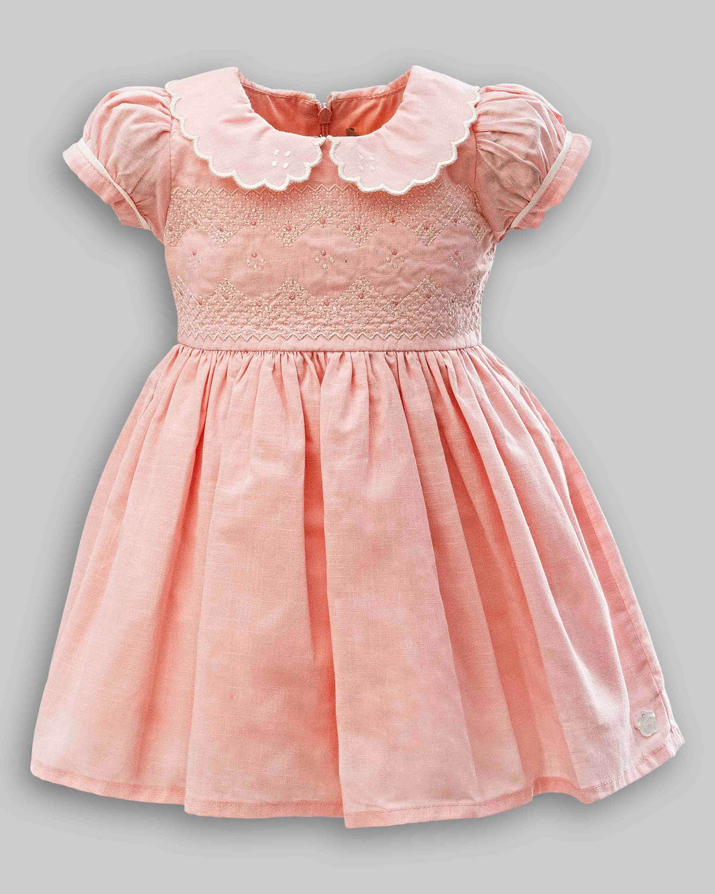 Vestido Tricoline Flamê Manga Curta Rosa - ANJOS BABY