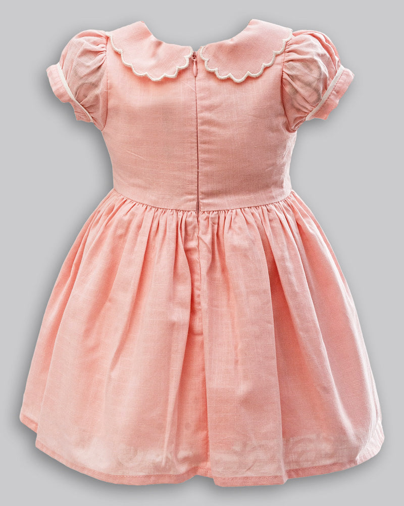 Vestido Tricoline Flamê Manga Curta Rosa - ANJOS BABY